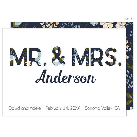 Navy Floral Mr and Mrs Wedding Announcements